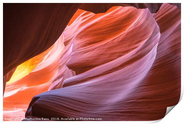 Colourful rock formation at Antelope Canyon Print by Madhurima Ranu