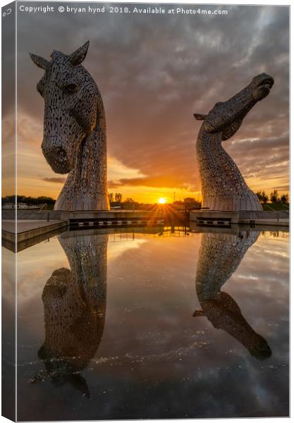 Sunset at the Kelpies Canvas Print by bryan hynd
