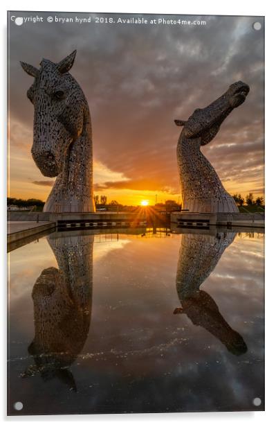 Sunset at the Kelpies Acrylic by bryan hynd