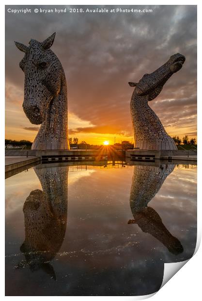 Sunset at the Kelpies Print by bryan hynd