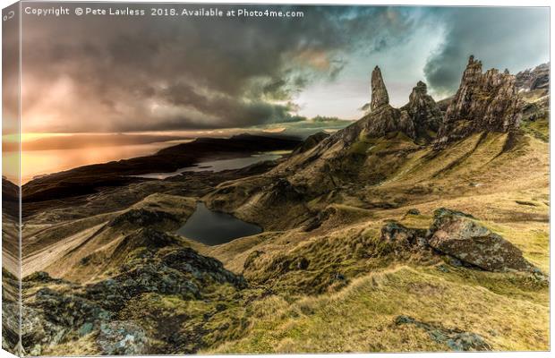 Old Man of Storr Dramatic Sunrise Canvas Print by Pete Lawless