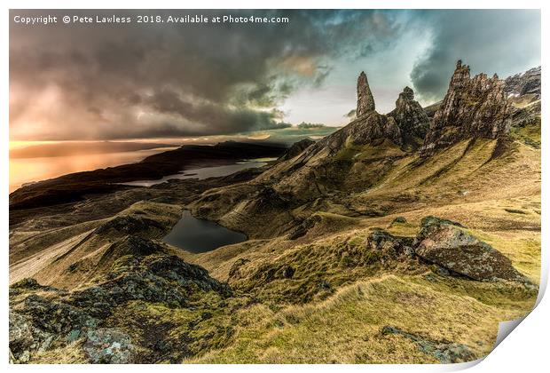Old Man of Storr Dramatic Sunrise Print by Pete Lawless