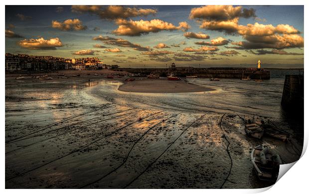 Beach & Harbour at St Ives Print by Rob Hawkins