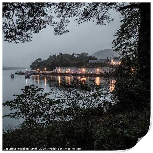 At 22:10hrs a drizzly evening across Loch Portree Print by Richard Smith