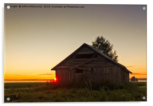 Midsummer Sunset Behind A Barn House Acrylic by Jukka Heinovirta