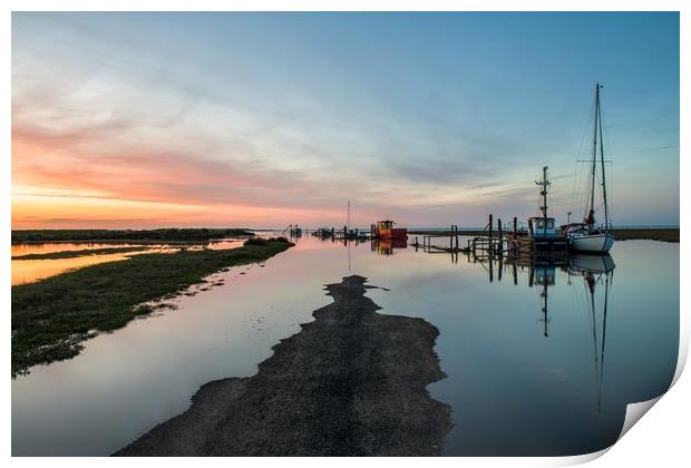 Sunset over Thornham harbour Print by Gary Pearson