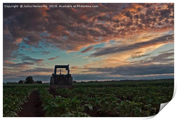 Tractor Parked On The Potato Fields Print by Jukka Heinovirta