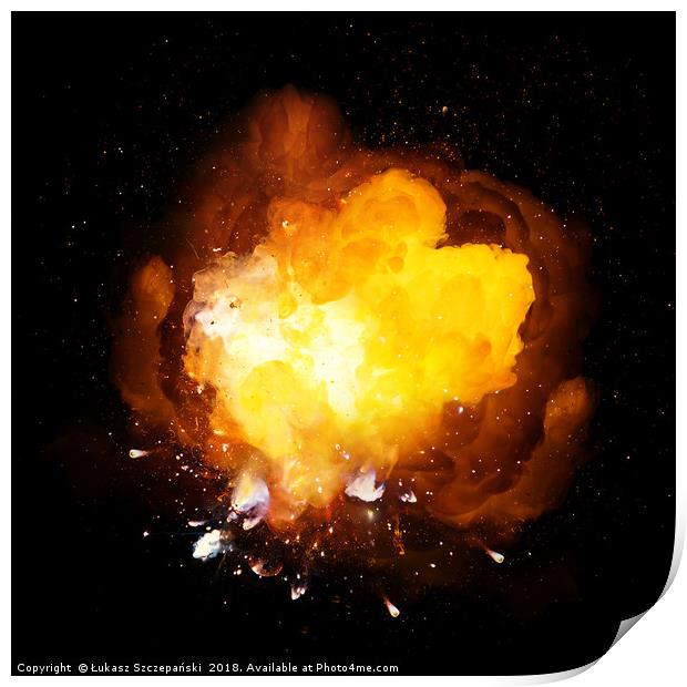 Hot fiery bomb explosion Print by Łukasz Szczepański