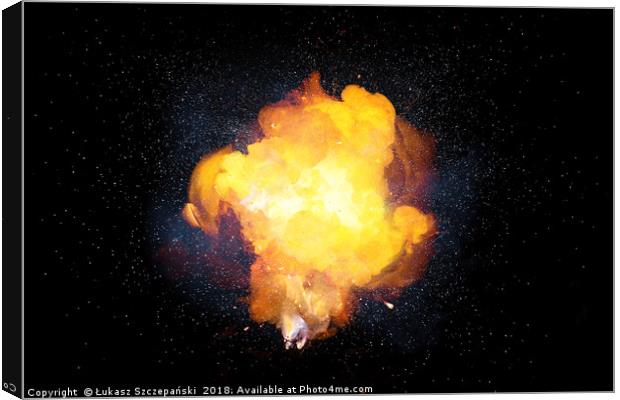 Fiery explosion with sparks and smoke Canvas Print by Łukasz Szczepański