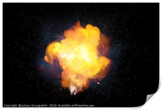 Fiery explosion with sparks and smoke Print by Łukasz Szczepański
