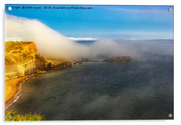 Saltwick Bay as the fog rolls in  Acrylic by keith sayer