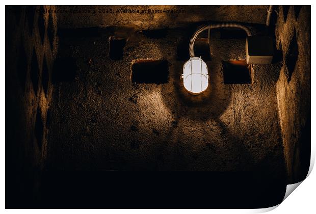 Dark bunker with one light Print by Alexandre Rotenberg