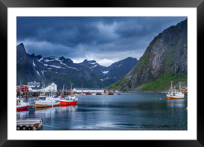 Harbor on the Lofoten in Norway. Framed Mounted Print by Hamperium Photography
