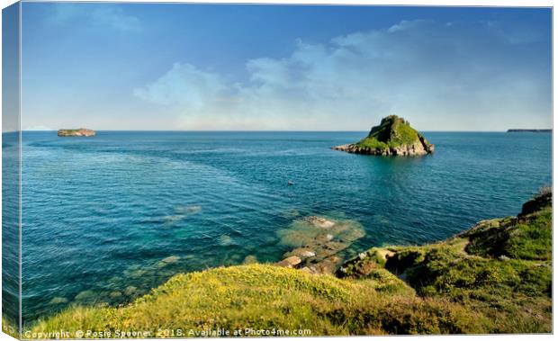 Thatcher Rock and the Orestone in Torquay Canvas Print by Rosie Spooner