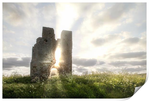 Bawsey church ruin with etherreal sunlight in Norf Print by Simon Bratt LRPS