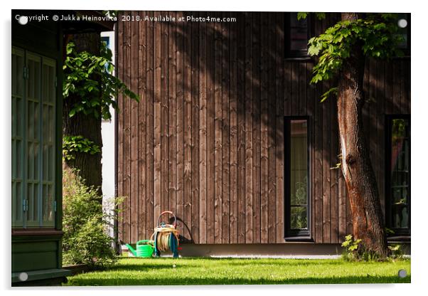 Garden Tools Beside A Modern Building Acrylic by Jukka Heinovirta
