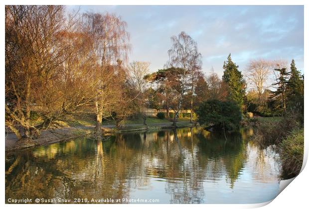 The Lake at Hatherley Park Cheltenham Print by Susan Snow