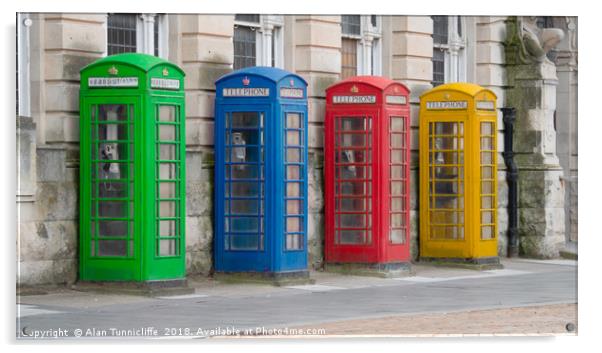 Colourful telephone boxes Acrylic by Alan Tunnicliffe