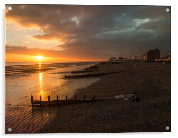 Worthing Sunset Sussex Acrylic by Clive Eariss