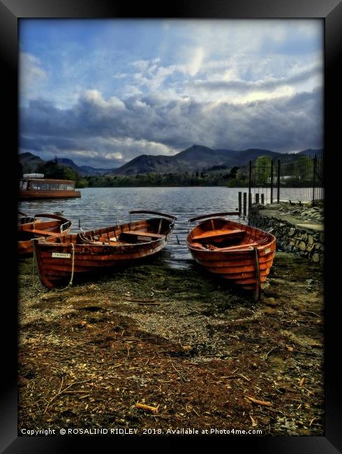 "Evening light on the boats at Derwentwater" Framed Print by ROS RIDLEY