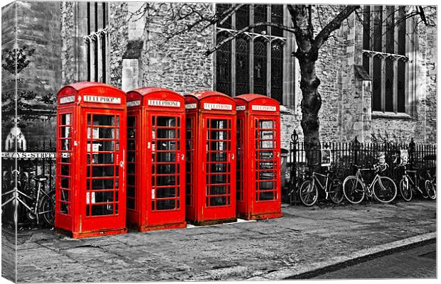 Classic Phone Boxes in Cambridge Canvas Print by Paul Macro