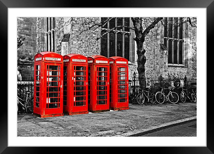 Classic Phone Boxes in Cambridge Framed Mounted Print by Paul Macro