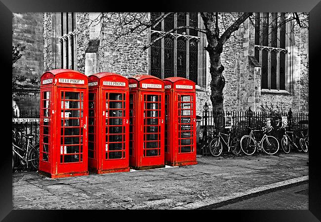 Classic Phone Boxes in Cambridge Framed Print by Paul Macro