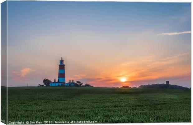 Happisburgh Lighthouse at Sunset Canvas Print by Jim Key