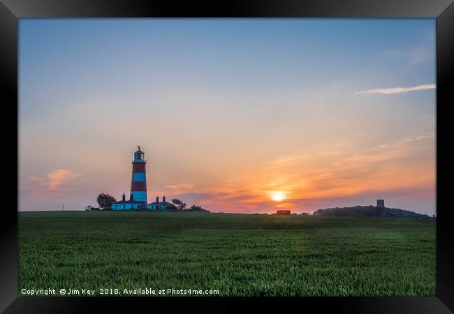 Happisburgh Lighthouse at Sunset Framed Print by Jim Key