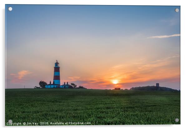 Happisburgh Lighthouse at Sunset Acrylic by Jim Key