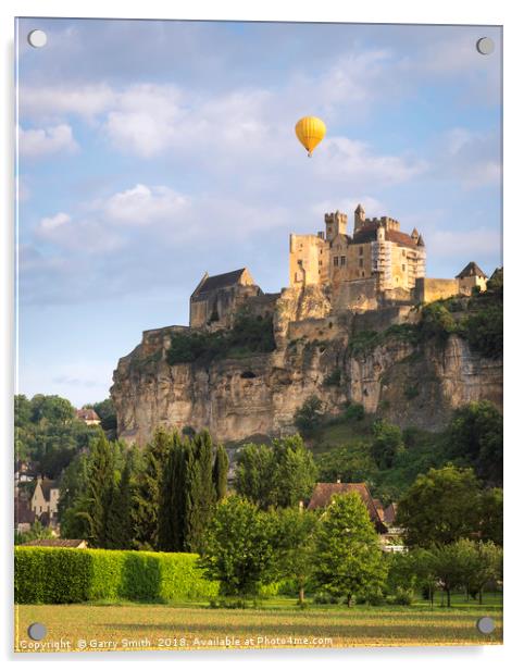 Hot Air Ballon Over Chateau de Beynac, France. Acrylic by Garry Smith