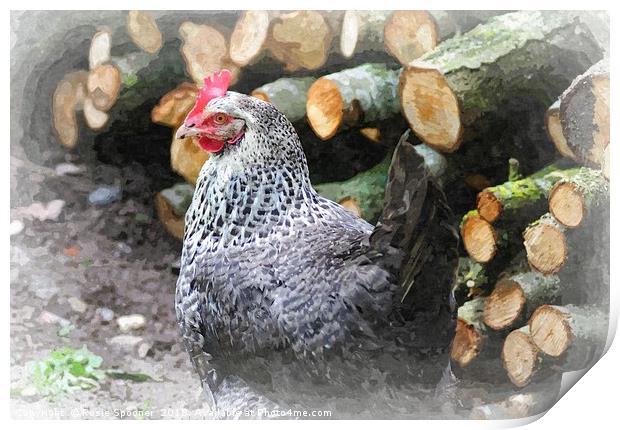 Chicken by the Woodpile Print by Rosie Spooner