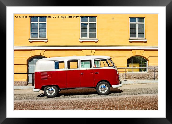 Camper Van Parked By A Yellow Building Framed Mounted Print by Jukka Heinovirta