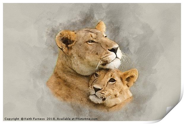 Lioness and Her Cub Print by Keith Furness