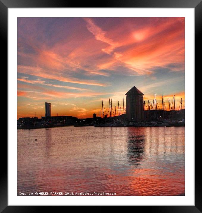 Sunset over Swansea Marina Framed Mounted Print by HELEN PARKER