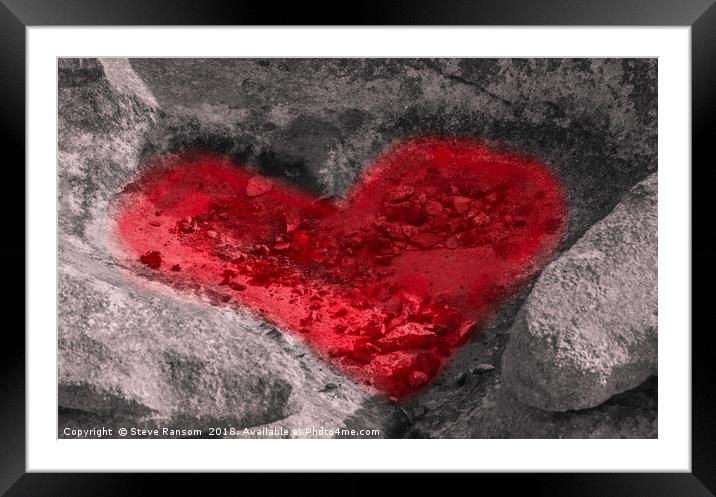Red Stone Heart Framed Mounted Print by Steve Ransom