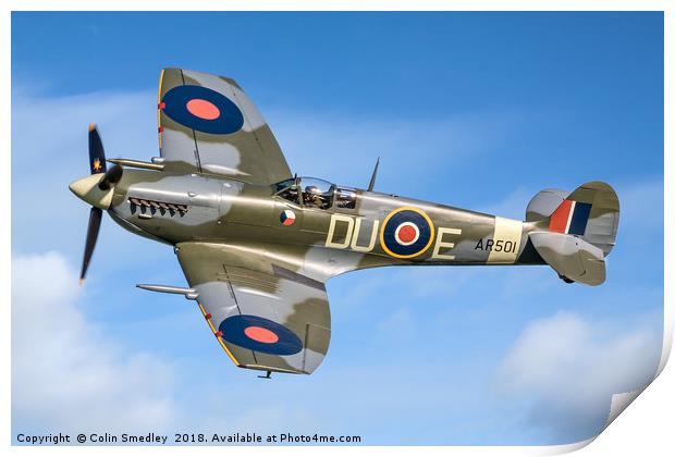 Spitfire LF.Vc AR501/DU-E G-AWII Print by Colin Smedley
