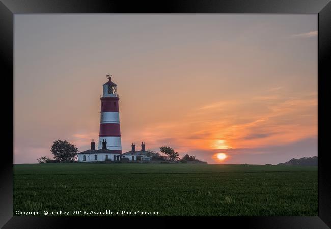 Happisburgh Lighthouse at Sunset  Framed Print by Jim Key