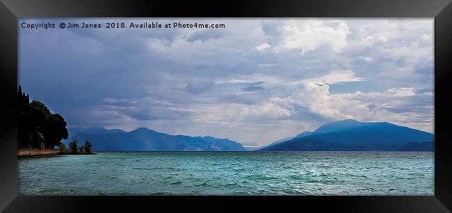 Lake Garda morning panorama Framed Print by Jim Jones