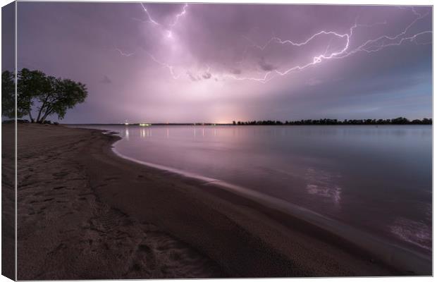 Lake McConaughy lightning  Canvas Print by John Finney