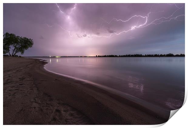 Lake McConaughy lightning  Print by John Finney