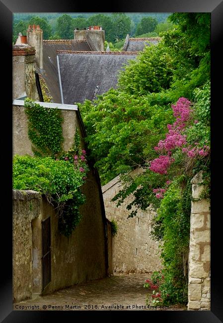 The medieval streets of Chinon, France Framed Print by Penny Martin