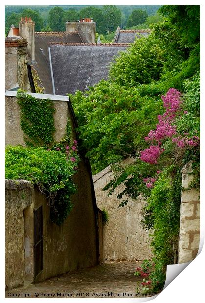 The medieval streets of Chinon, France Print by Penny Martin