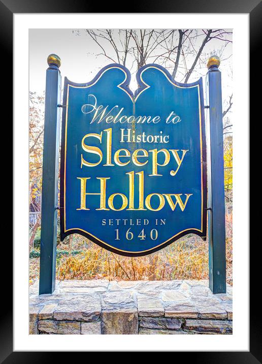 Sleepy Hollow Town Sign Framed Mounted Print by David Pyatt