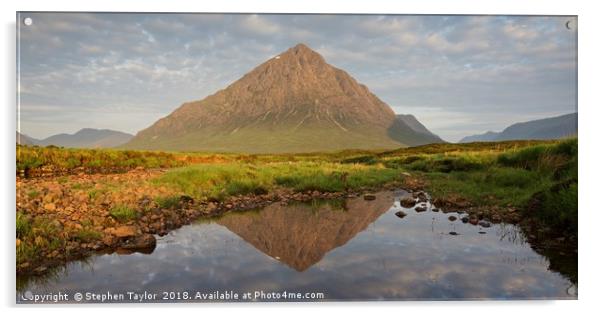 Summer reflections of Buachaille Etive Mor Acrylic by Stephen Taylor