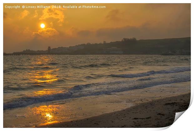 Sunrise over Swanage Bay Print by Linsey Williams