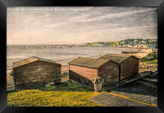 Swanage Beach huts Bay Framed Print by Linsey Williams