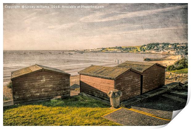Swanage Beach huts Bay Print by Linsey Williams