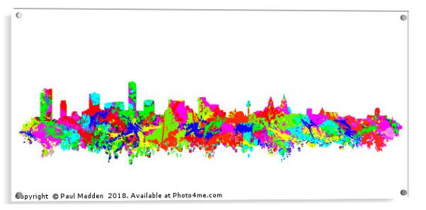 Liverpool Waterfront Skyline Paint Splatter Effect Acrylic by Paul Madden