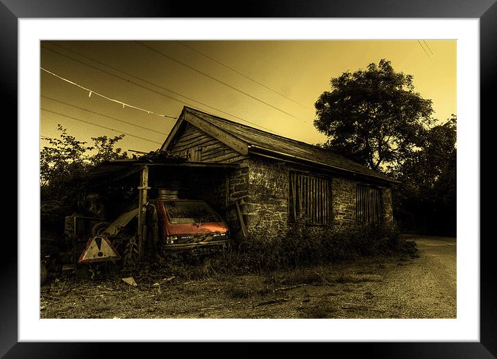 The Peugeot & the Shed Framed Mounted Print by Rob Hawkins